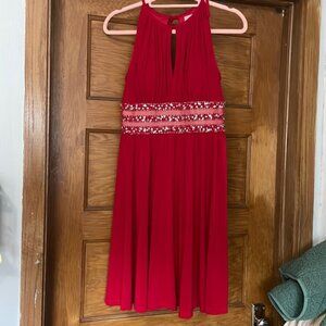 RED HALTER DRESS